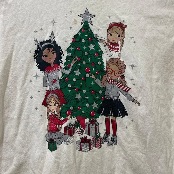 Girls Ivory Long-Sleeve Christmas Graphic Tee With Festive Holiday Tree - Picture 3 of 10